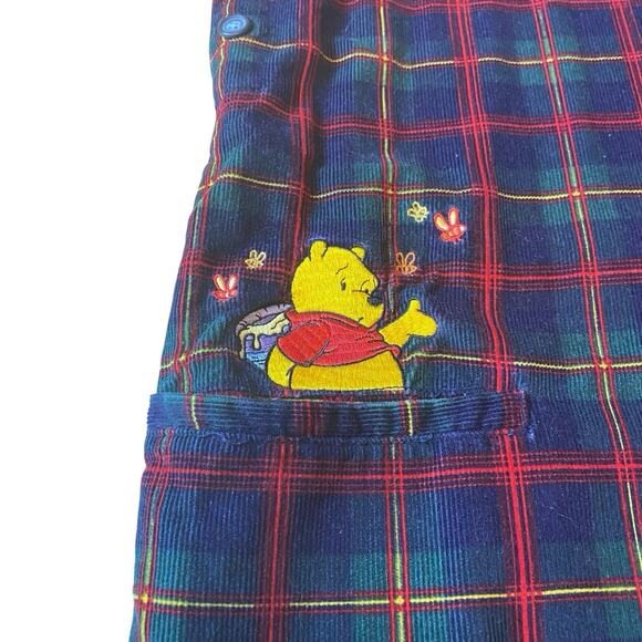 Disney Store Winnie The Pooh Classic Plaid Corduroy Jumper Red Blue Large VTG - Picture 1 of 16